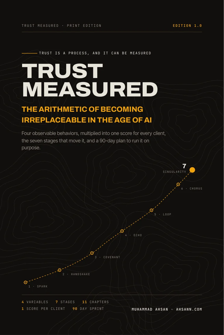 The cover of Trust Measured: The Arithmetic of Becoming Irreplaceable in the Age of AI, by Muhammad Ahsan